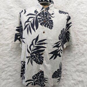 Caribbean Hawaiian Shirt Mens Silk Blend Black Gray Camp Tropical XL